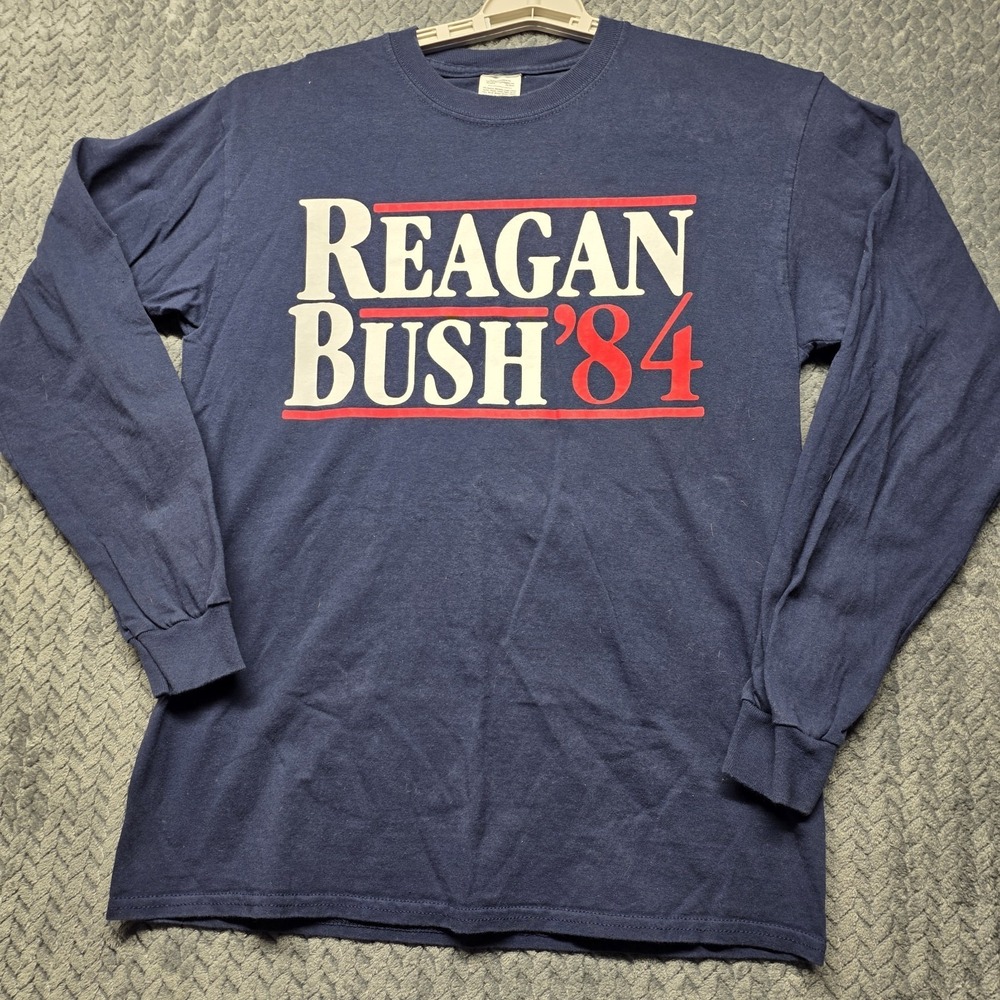 Reagan Bush '84 Campaign‎ Long Sleeve T-Shirt Men's Medium Blue Gildan Retro USA